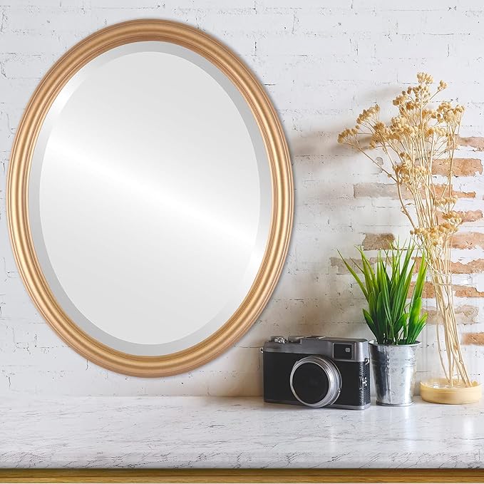 Oval Beveled Wall Mirror for Home Decor - Saratoga Style - Desert Gold - 22x26 Outside Dimensions