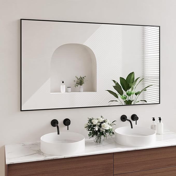Koonmi Black Mirrors for Wall, 30x55 Inch Bathroom Mirror, Rectangular Wall Mirror for Living Room Bedroom Bathroom, Hangs Horizontally or Vertically