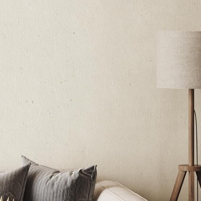 Matte White Grasscloth Textured Wallpaper Natural&Neutral&Handmade Style Thick Peel and Stick Removable for Bedroom,Office,Cabinet(16.5”x236.2”) (Silver Powder&Vegetation) M16