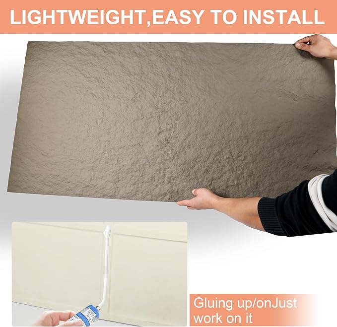 KASARO PU 3D Faux Stone Wall Panels, 4 PCS Wainscoting Panel for Interior Wall Decor, Cement Texture Accent for Home, Office, 47.2×23.6inch, Cement Grey