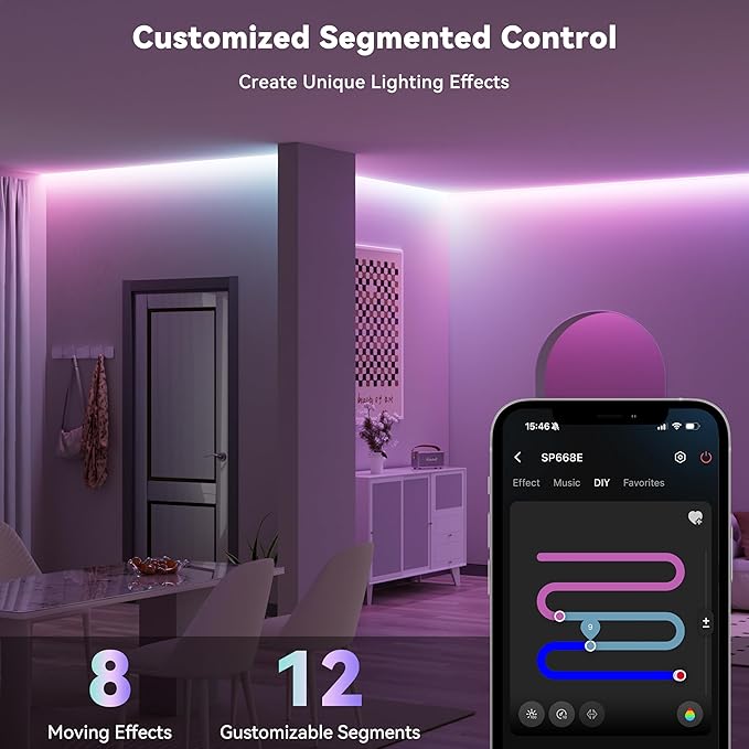 MIWISE COB LED Strip Light,RGB Smart IC COB LED Strip Lights Music Sync Bluetooth with APP Control,Addressable Color Chasing DIY 16M Colors,LED Tape Lighting for Bedroom Home Party Decor,9.84ft