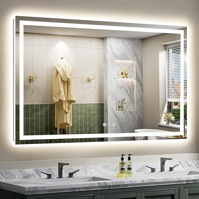 68"x36" LED Bathroom Mirror with Lights, Backlit & Front Lit, Lighted Wall Mirrors for Bathroom Vanity, Touch Screen Dimmable, Anti-Fog, Memory Function, HD Tempered Glass, Shatter-Proof, ETL Listed