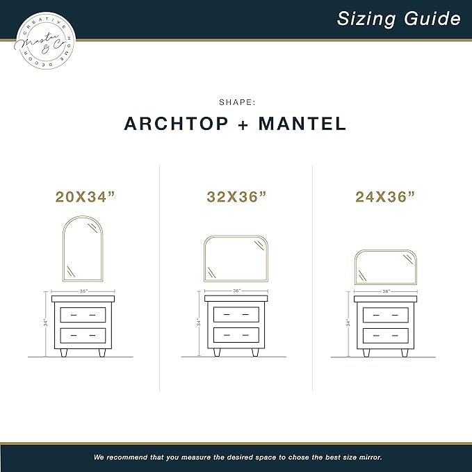 MCS Master & Co. Modern Metal Large Wall Mirror, Minimalist Home Decor Mantle Arch Mirror for Living Room, Bedroom, or Bathroom, 24 by 36 Inch, Black