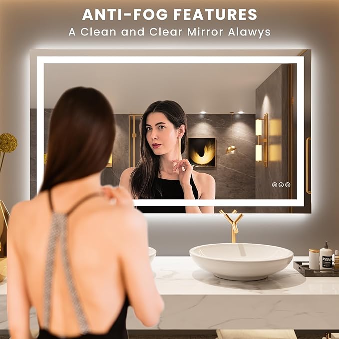 LOAAO 50"X30" LED Bathroom Mirror with Lights, Anti-Fog, Dimmable, Backlit + Front Lit, Lighted Bathroom Vanity Mirror for Wall, Memory Function, Tempered Glass, Safe to Use, ETL Listed