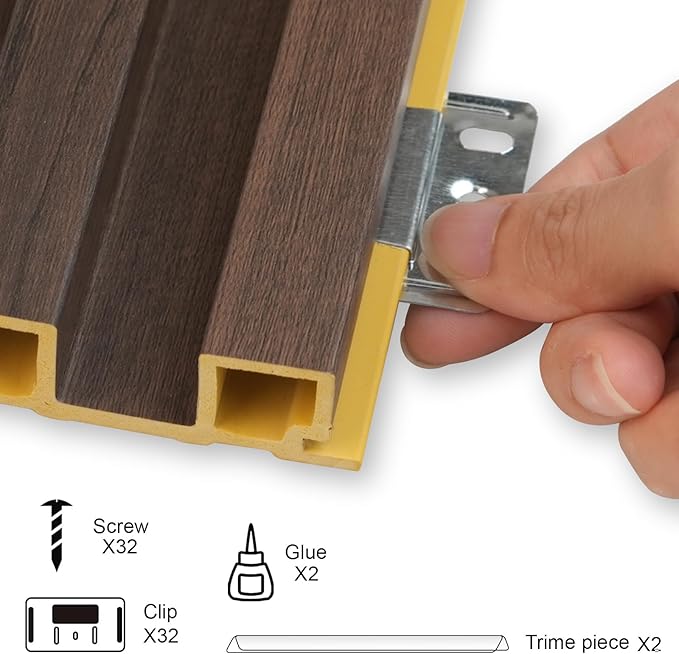 8-Pack WPC Slat Wall Panels, 96 x 6.6 in Decorative Acoustic Slats 3D Wall Panels, Water-Proof and Easy Installation,Walnut