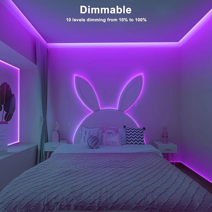 32.8ft Purple COB Led Strip Lights with Remote, Dimmable Bright Dotless Adhesive Indoor Led COB Light Strip for Cabinet, Painting, Room, Bed