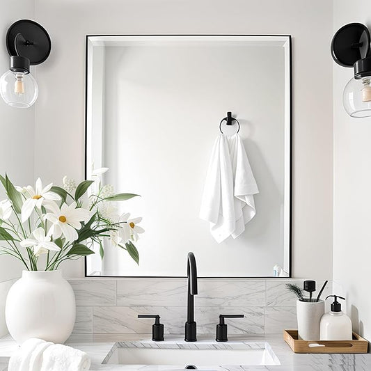 20x30 Inch Black Bathroom Mirror for Wall, Aluminum Frame Rectangle Rectangular Vanity Mirror, Modern Large for Bedroom, Living Room, Horizontal or Vertical