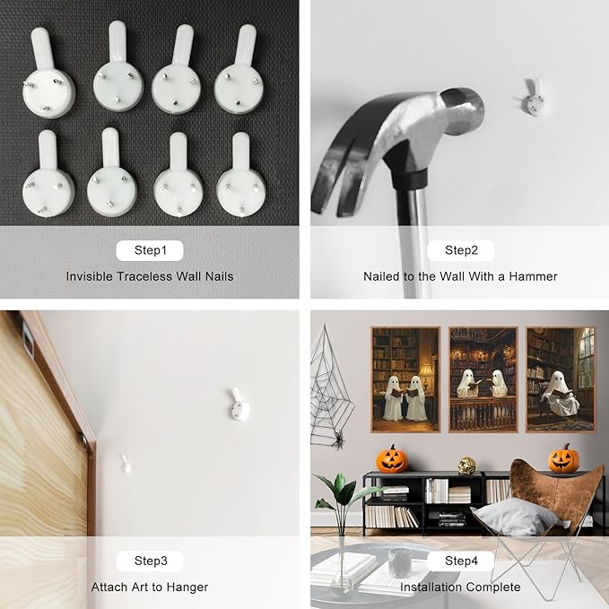 LHIUEM 16”X24”X3-Large Halloween Ghost Framed Wall Art Funny Ghosts Canvas Wall Decor Halloween Gothic Spooky Inspired Cute Ghosts Framed Pictures Vintage Creepy Ghost Artworks for Library Home Office