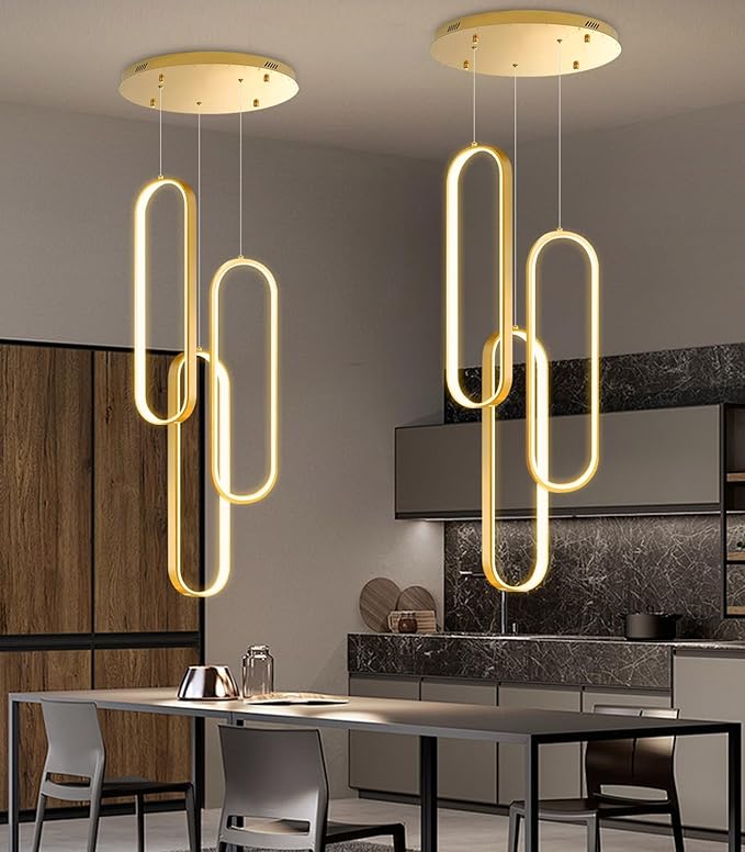 Modern Ring Chandelier LED Dimmable Flush Mount Ceiling Light for Foyer Living Room Staircaes Gold