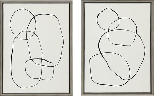 Kate and Laurel Sylvie Sylvie Modern Circles and Going in Circles Framed Linen Textured Canvas Wall Art Set by Teju Reval of SnazzyHues, 2 Piece 18x24 Gray, Decorative Abstract Art Print for Wall