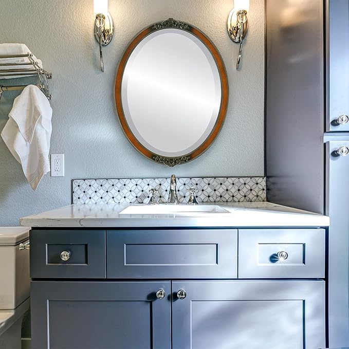 OVALCREST Oval Beveled Wall Mirror for Home Decor - Athena Style - Walnut - 21" x 17" Outside Dimensions