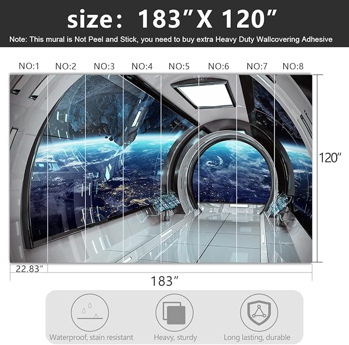 -3D Capsule Space Fabric Wallpaper Living Room Bedroom Bathroom Boys Girls Children's Room Spaceship Large Mural- 183"x120"（ not Peel and Stick）