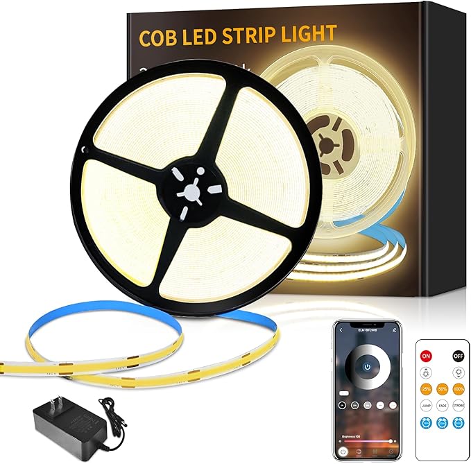 50FT COB LED Strip Lights DC 24V Dimmable 3000K Warm White Flexible LED Tape Light for Bedroom, with Remote and app Control LED Tape Lights CRI90+,for DIY Home Decoration