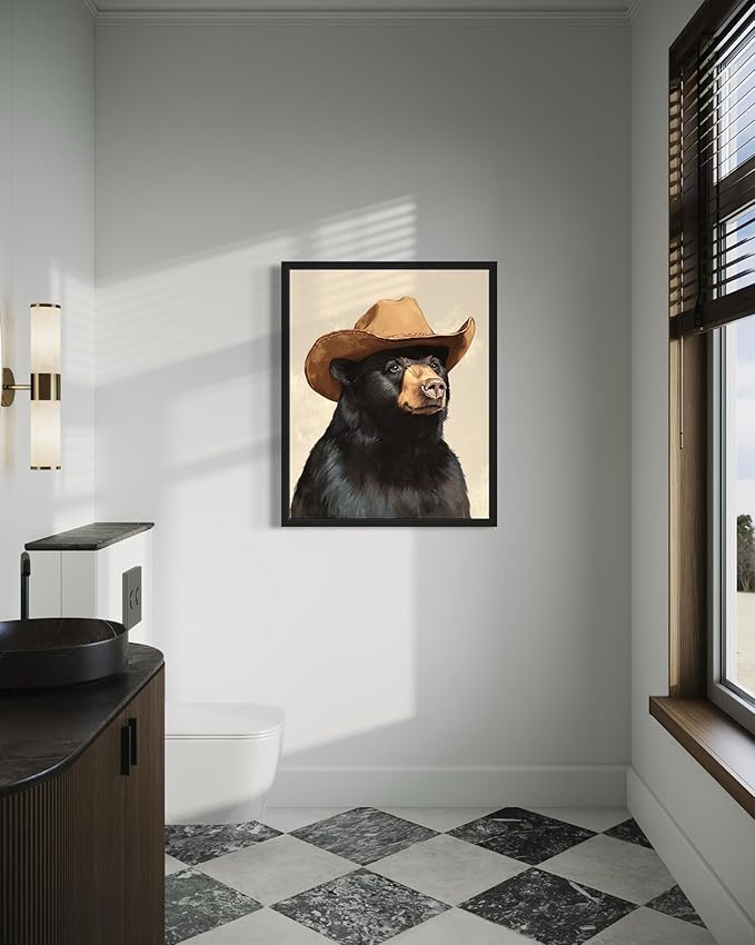 Black Bear Cowboy Art Print Poster Wall Art, Western Country Farmhouse Wild West for Bedroom, Bathroom, Living Room Art Decor 58 (Black Bear, 11 x 14 inches, Black Frame)