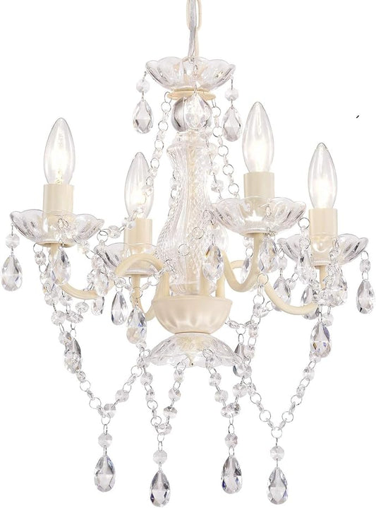Mini Crystal Chandeliers Acrylic Beige Chandelier Lighting 4 Light Modern Hanging Light Fixtures