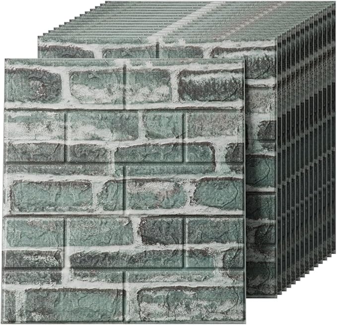 3D Wall Panels Peel and Stick in Green，20 PCS XPE Foam 3D Wallpaper, Faux Brick Wall Panels for Bedroom, Stairs, Kitchen