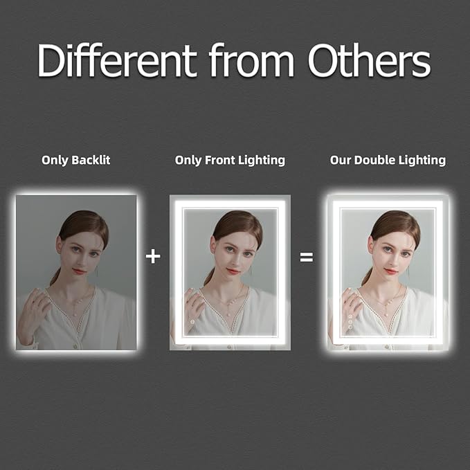 30x36 Inch LED Bathroom Mirror with Lights, Backlit and Front Lighted Bathroom Mirrors for Wall, Anti-Fog Dimmable Memory Shatterproof LED Vanity Mirror for Bathroom