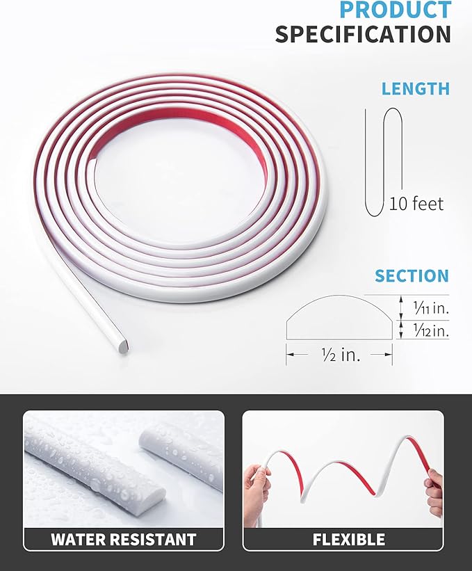 Art3d 10 Ft Peel and Stick Trim for Backsplash Tile Edge, Self-Adhesive Liner for Corner Decor in White,A17981WT