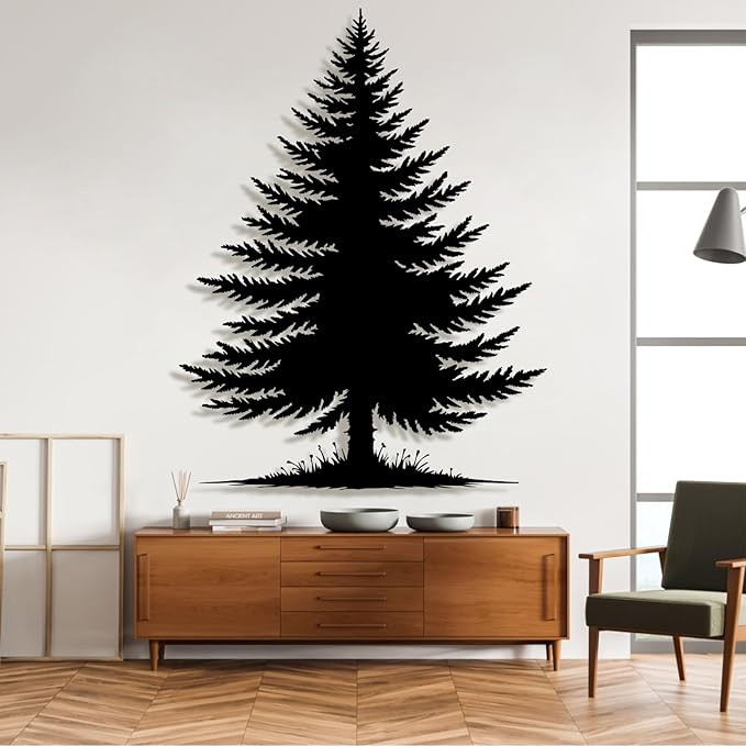 lunwall Metal Pine Tree Wall Art, Metal Forest Wall Art, Pine Branch Wall Decor, Christmas Tree Wall Decor, Forest Wall Hanging, Nature Lover Gift (Style 4, 52" H x 40" W / 133 x 100 cm)
