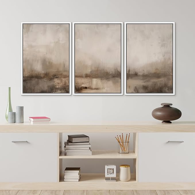 MUDECOR Framed Wall Art Print Set Minimalist Abstract Landscape Misty Horizons Illustrations Modern Art Decorative Chic for Living Room, Bedroom, Office - 24"x36"x3 White