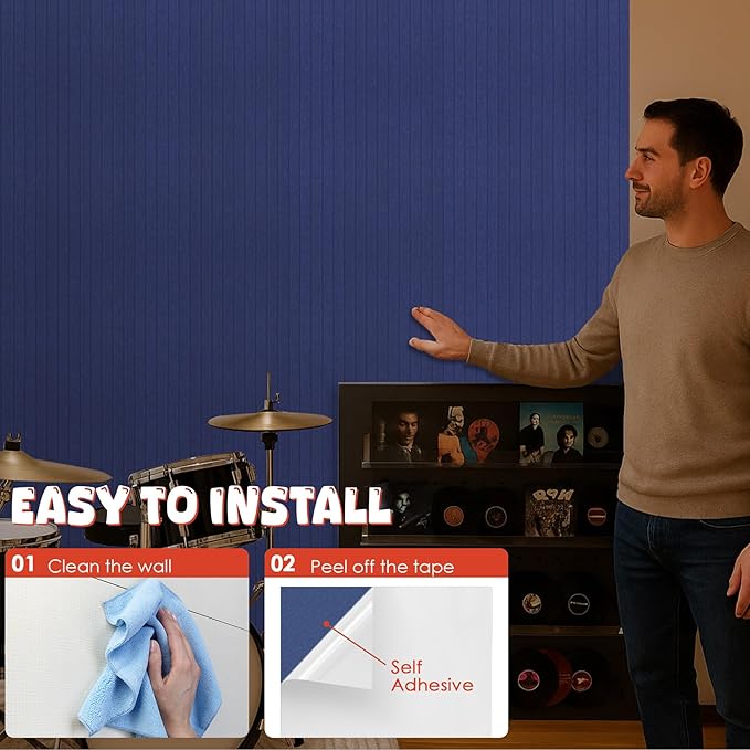 10 Pack Large Acoustic Panels,47.2" X 23.6" Acoustical Wall Panel,Self-Adhesive Sound Proof Panel for Office, Decorative Soundproof Wall Panels for Home Studio (NAVY BLUE)