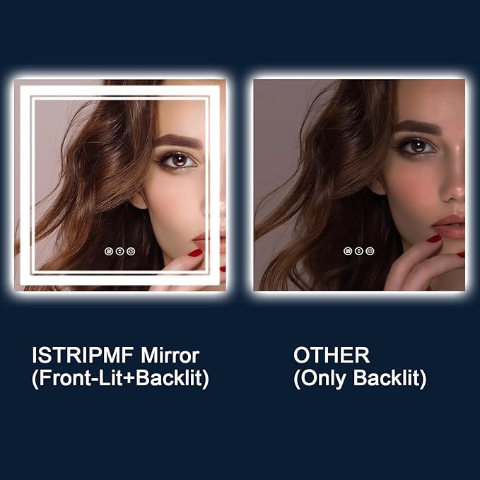 38x38 Inch LED Bathroom Mirror with Lights, Backlit and Front Lighted Bathroom Mirrors for Wall, Anti-Fog Dimmable Memory Shatterproof LED Vanity Mirror for Bathroom