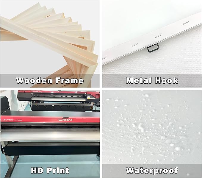 Aibonnly Wall Art Canvas Print Moon Sea Ocean Landscape 1 Panels Full moon Picture Painting Framed and Stretched Ready to Hang for Living Room Bedroom Office Home Decor Artwork 20x40inch