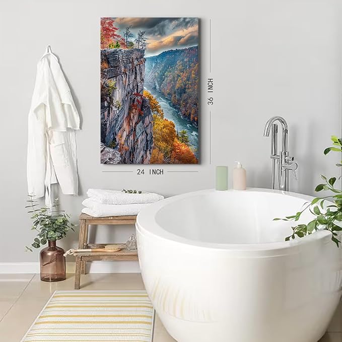 Large Sunset Mountain Cliffs Wall Art Canyon River Poster National Park Posters Nature Valley Scenic Canvas Pictures for Living Room Forest Painting Artwork for Bedroom Kitchen Home Decoration 24x36"