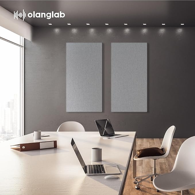 Olanglab Sound Absorbing Acoustic Wall Panels 2 Pack, 2'' 24''x48'' Fiberglass Sound Dampening Panels, Large Fabric Wrapped Sound Proof Panels for Walls (Light Gray)