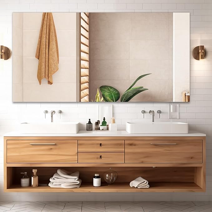 Mirrorons Large Mirror 72" x 36", Modern Rectangle Bathroom Mirror with Frameless Polished Edge, Hangs Horizontally or Vertically. Upgraded Shatterproof Bathroom Mirrors for Wall.