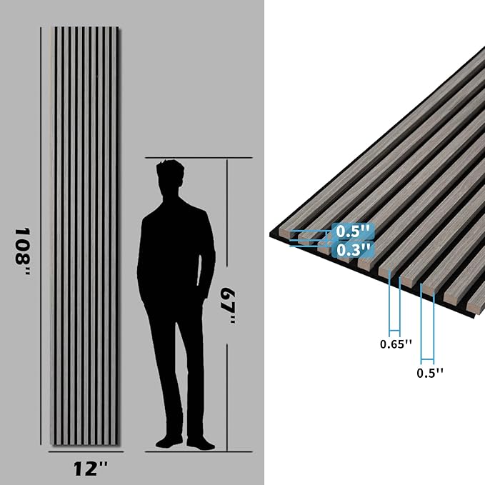 Art3d 2-Pack 108" x 12" Acoustic Wood Panels for Wall, Soundproof Wood Slat Panel for Wall and Ceiling, 3D Fluted Sound Absorbing Paneling for Interior Wall Decor, Living Room, Bedroom - Smoky Oak
