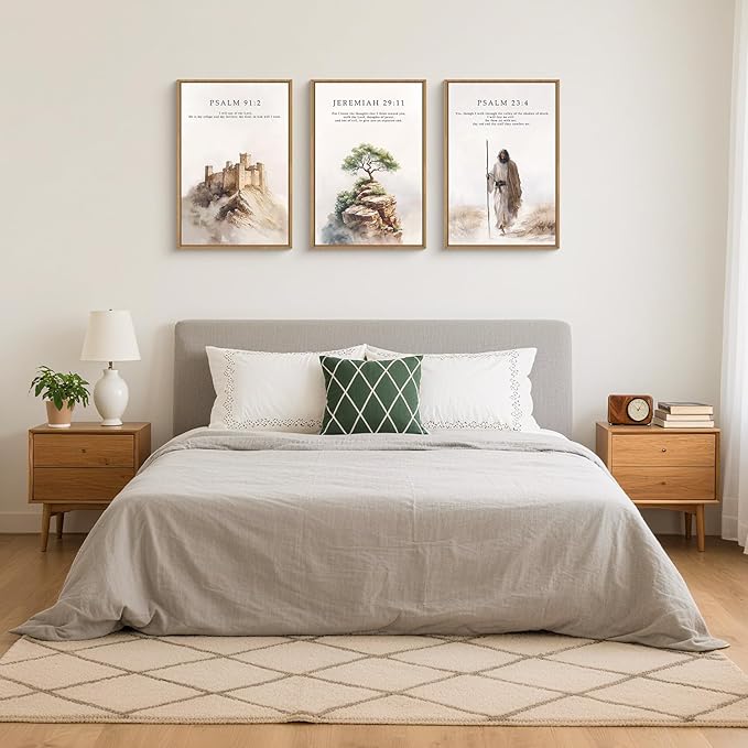 Jesus Christ Bible Verse Framed Canvas Wall Art Set,Christian Religious Faith Bible Story Wall Decor,Watercolor Easter Scripture Artwork for Church,Prayer Room,Living Room-24"x36"x3