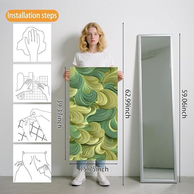 Nuxovilar Green Brushstroke Abstract Textured Peel and Stick Wallpaper, 15.75"x39.37", Self-Adhesive Contact Paper, Artistic Swirl Pattern for Bedroom, Living Room and Table Decor