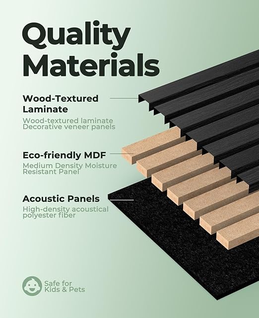 4 PCS Wood Slat Wall Panels, 92.5 x 11 Inch Sound Proof Panels for Walls, Wood Wall Panels for Interior Wall Decor for Home, Office, Studio (Matte Grey)