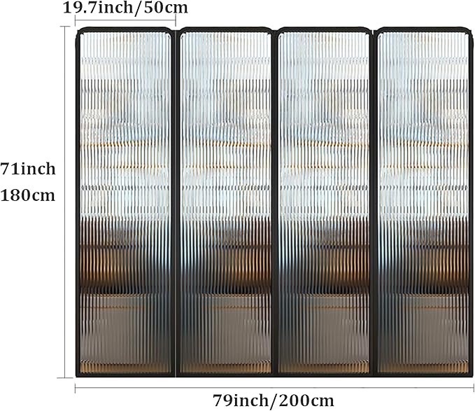 Modern Room Divider ， Metal Glass Partition, Folding Privacy Screens, Decorative Freestanding 4 Panel for Room Separation and Partitioning