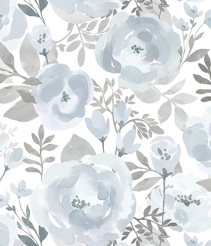 Orainege Floral Wallpaper Peel and Stick Wallpaper 17.3inx118.1in Self Adhesive Wallpaper Boho Contact Paper Removable Decorative Wall Paper for Bedroom Bathroom Shelf Liner Decor Vinyl,Blue