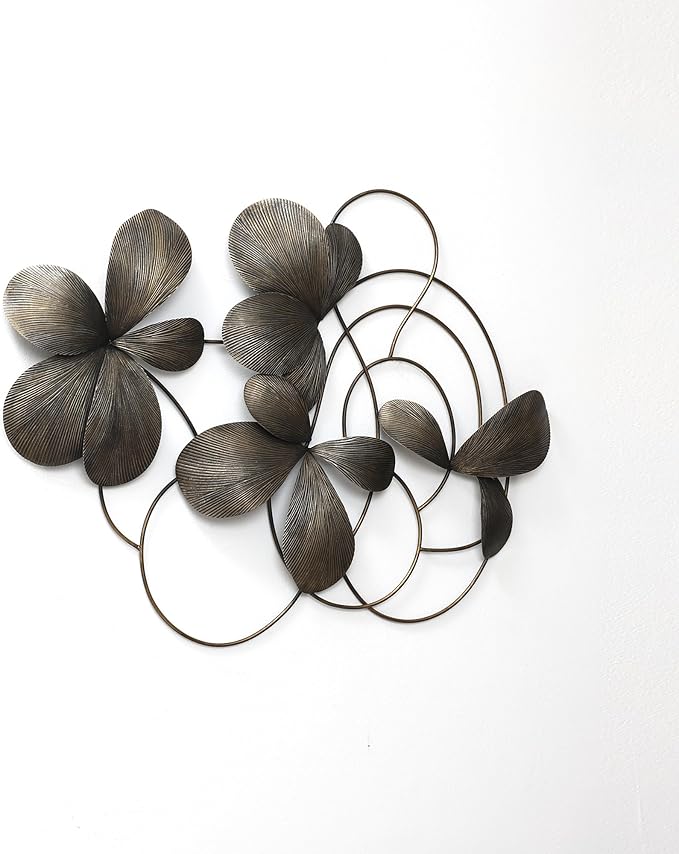 LuxenHome Metal Art Wall Decor, 42" Wide Dark Gray Abstract Metal Floral Accent Decor, Horizontal Wall Art Iron Artwork, Hanging Sculptures for Home, Living Room, Bedroom, Kitchen, Office