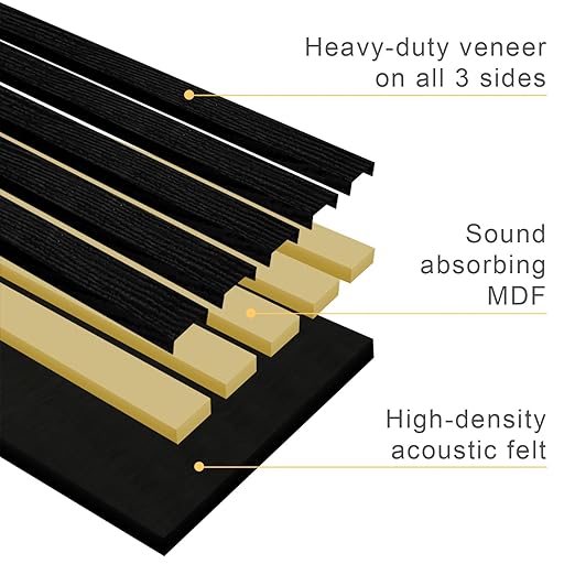 106” x 12.6” Soundproof Acoustic Wood Wall Panels, 3D Slat Paneling, Decorative Panels for Walls and Ceilings, Acoustic Panels for Interior Design (Set of 20) (Jet Black)