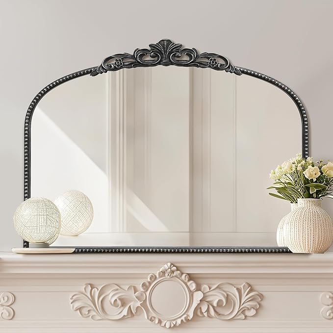 Micasso Vintage Wall Black Mirror: 24" x 32" French Baroque Antique Mirror - Traditional Ornate Decorative Arched Mirrors for Wall/Bathroom/Entryway/Fireplace/Hallway - Home Decor for Living Room