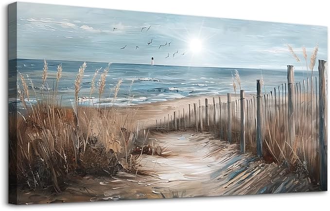 KELIYUAN Wall Art For Living Room Canvas Wall Decor For Bedroom Ocean Sand Dunes Grass Landscape Paintings Office Canvas Art Prints Pictures Artwork Ready To Hang Bathroom Home Decorations 20"x40"