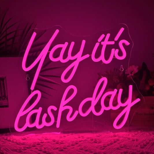 Lucunstar Yay It's Lash Day Neon Sign Pink Led Light USB Connectivity Led Neon Sign with Dimming Switch for Home Wall Decor Girls Room Party Room Decor