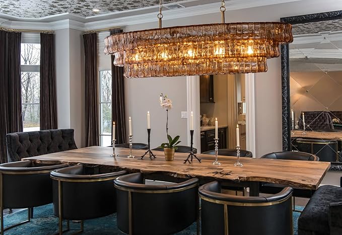 Large Chandelier, 54" Gold Rectangular Drum Chandeliers for Dining Room, 5-Light Modern Round Kitchen Island Hanging Light Fixture for Living Room, Kitchen Island, Foyer