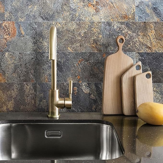 AULIGET 2-Piece Rust Slate Peel and Stick Backsplash Wall Tiles, 6" x 12" PVC Faux Stone Stick on Tiles for Backsplash Kitchen, Bathroom, Laundry Room, Camper, Fireplace