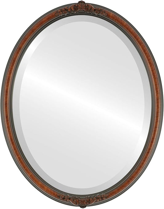 OVALCREST Oval Beveled Wall Mirror for Home Decor - Contessa Style - Vintage Cherry - 22" x 18"