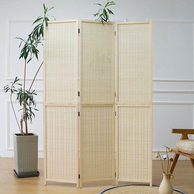 3 Panel Room Divider and Folding Screen Divider,Two in One Detachable and Foldable Panel Divider for Room Separation,Beige,67" H x 46" W