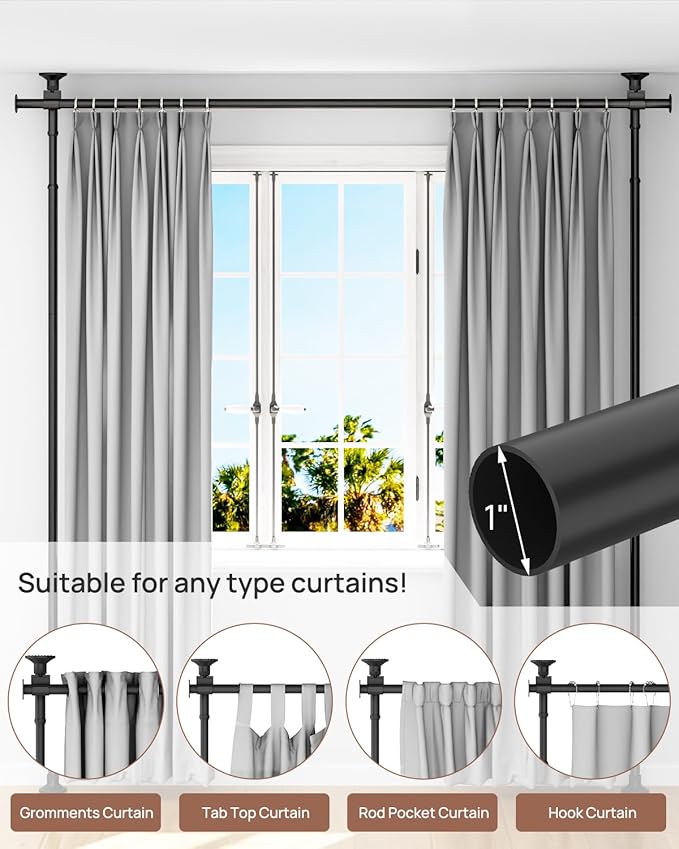 ALLZONE Partition Room Divider Curtain Rod, Adjustable Wall Divider for Room Separation, 63 to 130inch(H) & 31 to 135inch(W), No Drill, Three Mounting Options, Ideal for Creating Privacy Space, Black