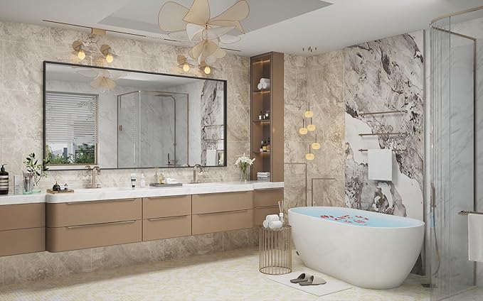 72"x36" Matte Black Framed Bathroom Mirror, Large Rectangle Wall Mirror, Rectangular Vanity Mirror Farmhouse, Anti-Rust, Tempered Glass, Shatter-Proof, Easy to Install Vertically/Horizontally