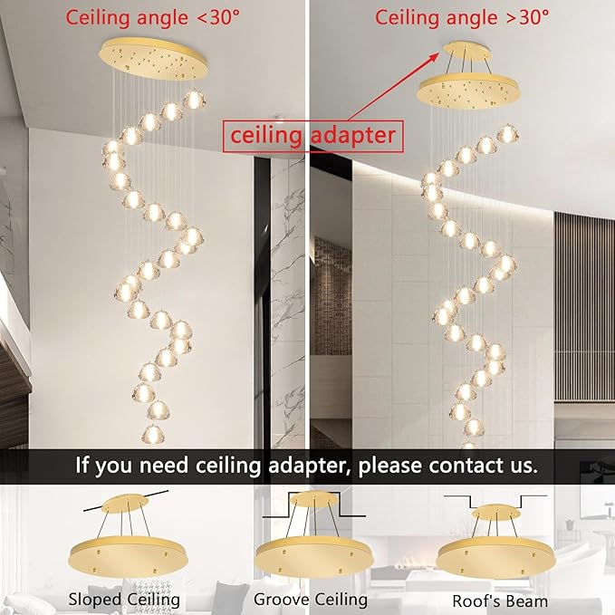 25-Lights Modern Chandeliers for High Ceiling Large Crystal Chandeliers LED Long Handing Light Fixture for Hallway Foyer Staircase 3000K