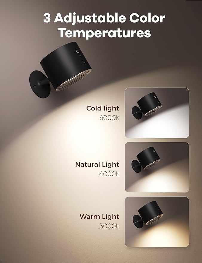 Joyzy Wall Light Battery Operated Rechargeable RGB LED Wall Lighting Colorful Picture Light Two-Headed Lights for Bedroom, Remote Touch Control Wall Mounted Lamps with Magnetic Wall Sconce