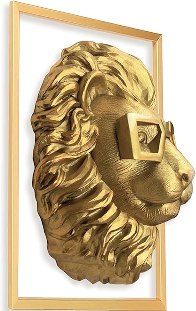 AYDIA Vintage Gold Animal Head Wall Decor, Faux Lion Head, Vintage Wall Decor, Large Animal Head, 3D Sculpture, Gift Ready, Lion Head Wall Mount.